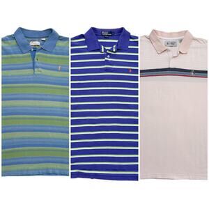 LOT of 3 Retro Striped Cotton Polo Shirts | Preppy Colorful Y2K Style | L XL